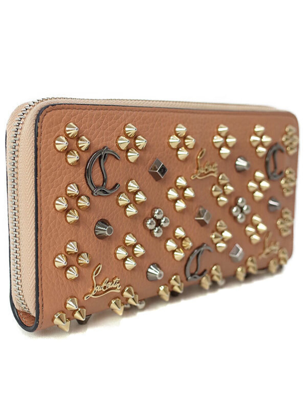 Christian Louboutin Wallet Round Panettone Zipper Studded Long Black